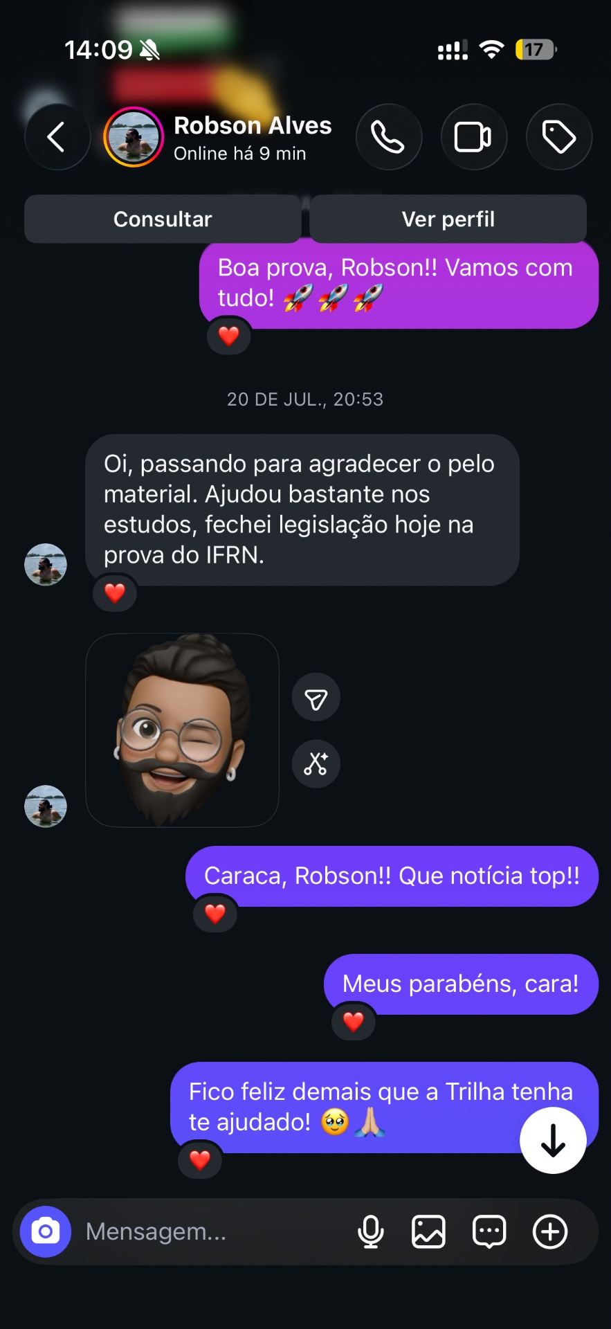 Print do depoimento de aprovação no IFRN